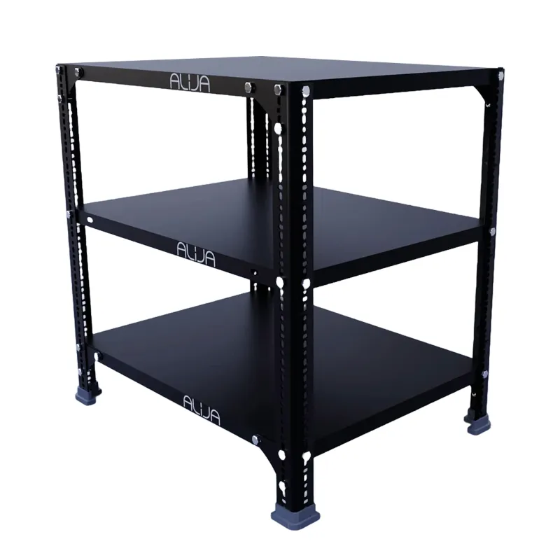 ALIJA 24 x 23 x 18 Inch 3 Shelves Slotted Angle Powder Coated Metal Rack For Multipurpose Use(Gauge-24 Gauge Shelves & 18 Gauge Angle ,Color-Black)
