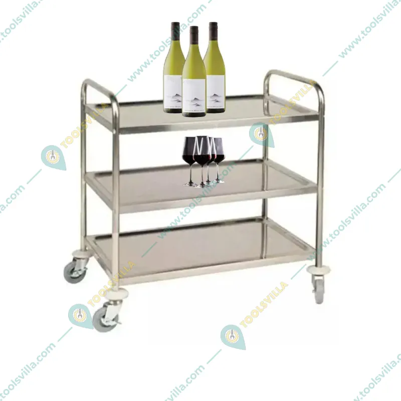 Premium Quality 3 tier Stainless Steel Service/Bar Trolley on Wheels for Commercial Uses