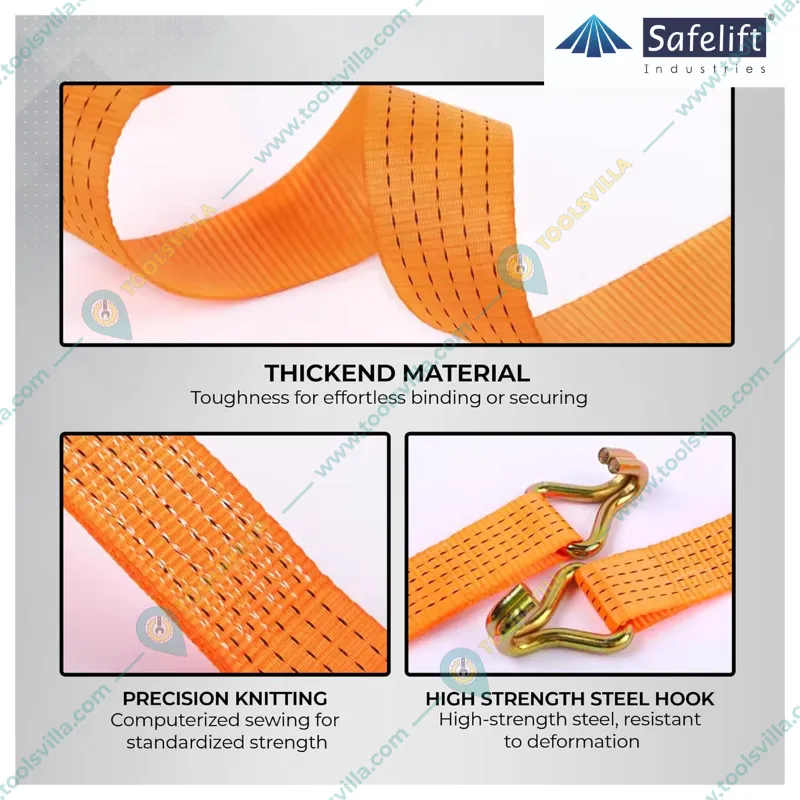 Safelift 3 ton 10 meter Ratchet Cargo Lashing Belt/Strap ,50mm Thickness Designed For Heavy-Duty Applications