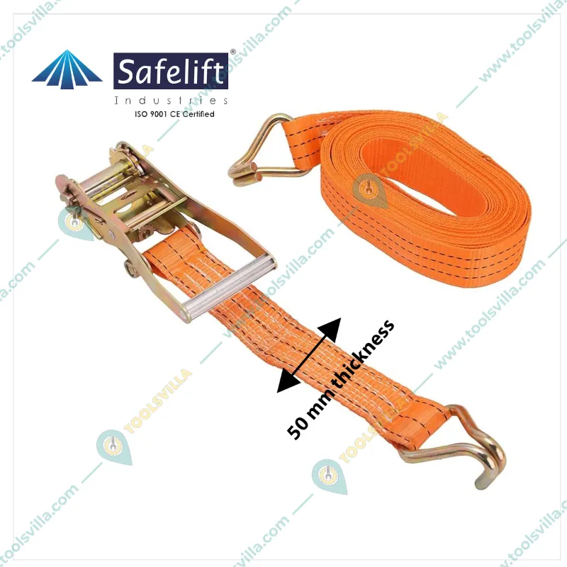 Safelift 3 ton 10 meter Ratchet Cargo Lashing Belt/Strap ,50mm Thickness Designed For Heavy-Duty Applications