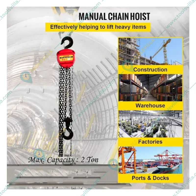 Power 2 Ton*24 Meter Chain Pulley Block, 24 Meter Standard Lift- Double Fall