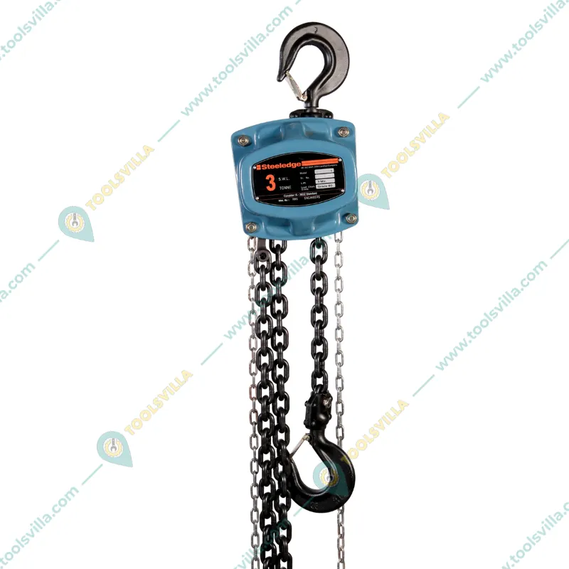 Steeledge (302) M3 3 Ton Double Fall Manual Chain Pulley Block With 3m Load Chain, 3m Hand Chain - 1 Year Warranty