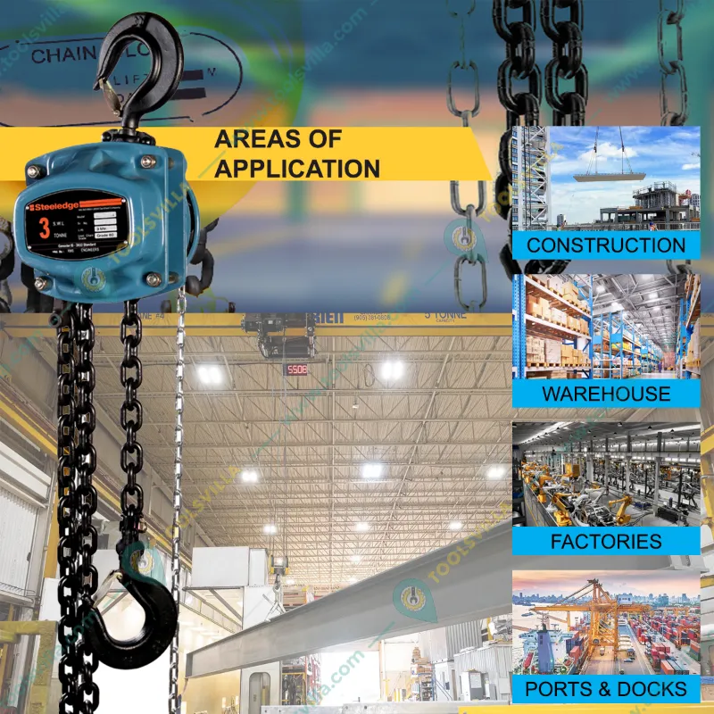 Steeledge (302) M3 3 Ton Double Fall Manual Chain Pulley Block With 3m Load Chain, 3m Hand Chain - 1 Year Warranty