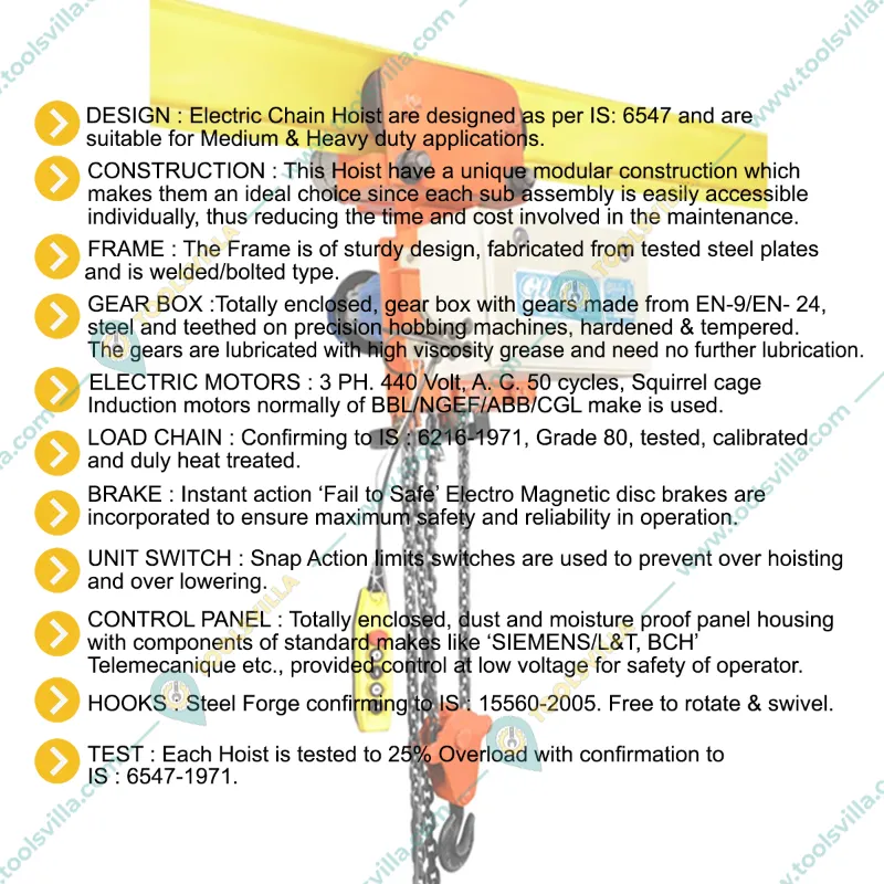 GLOBE 3 Ton 3 Meter AOE Type Electric Chain Hoist With Electric Travelling Trolley And 12 Months Warranty (GCH MC1-102)