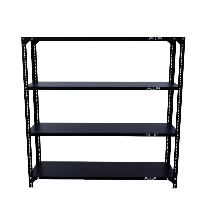 Alija 48x47x12 Inch 4 Shelves Slotted Angle Metal Rack For Multipurpose Uses ( Colour-Black ) 