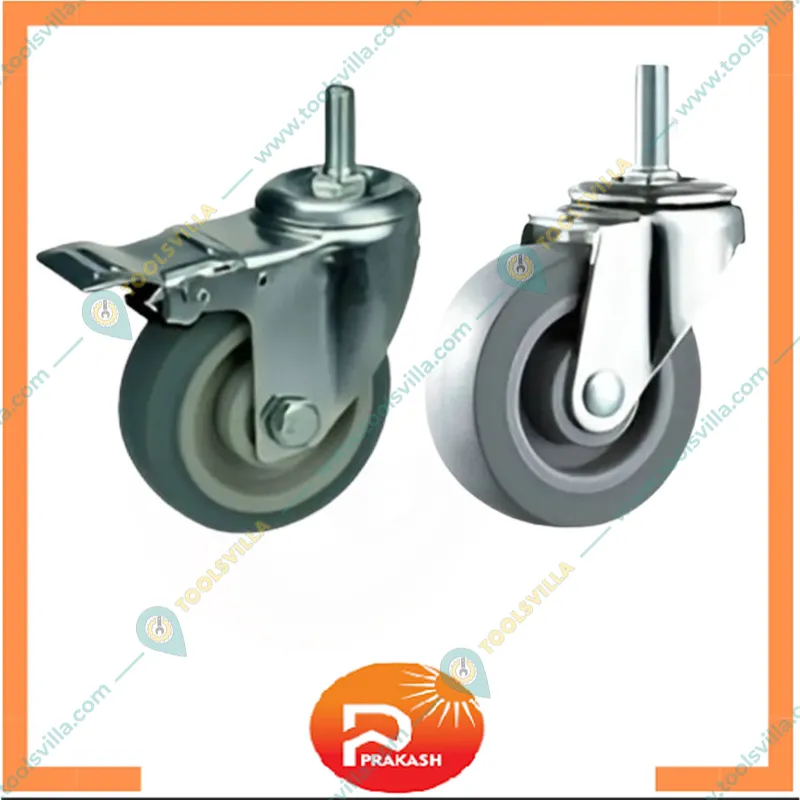 Prakash Pack Of 2 Light Duty 4 Inch Fixed and Swivel With Brake Thread Type Caster Wheel