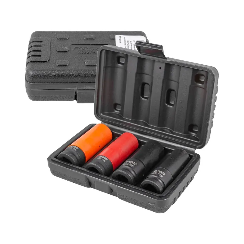 FORSAGE 4 Piece 1/2" Thin Wall Impact Socket Set 17 & 19 mm, High‑Strength Steel, Plastic Case (F‑4032TH44)