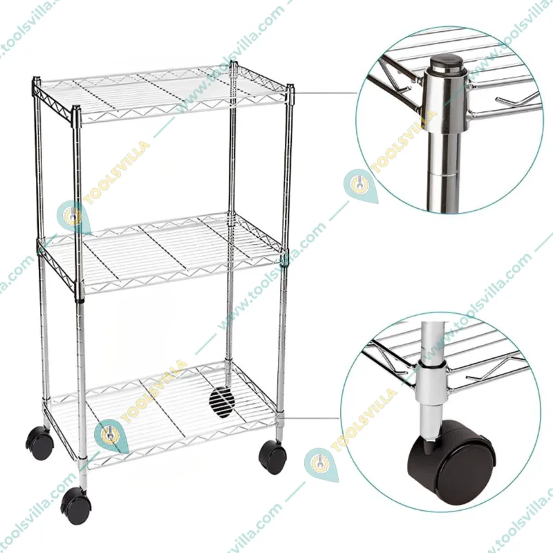 Rackwell 30 x 30 x 14 Inches 3-Shelves Stainless Steel Boltless Rack With 2 Inches Wheel For Multipurpose Uses
