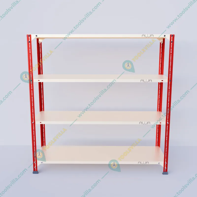 ALIJA 48 x 47 x 15 Inches 4 Shelves Multipurpose Storage Rack (Color-Red and Ivory,Gauge-22 Gauge Shelves, 16 Gauge Angle)