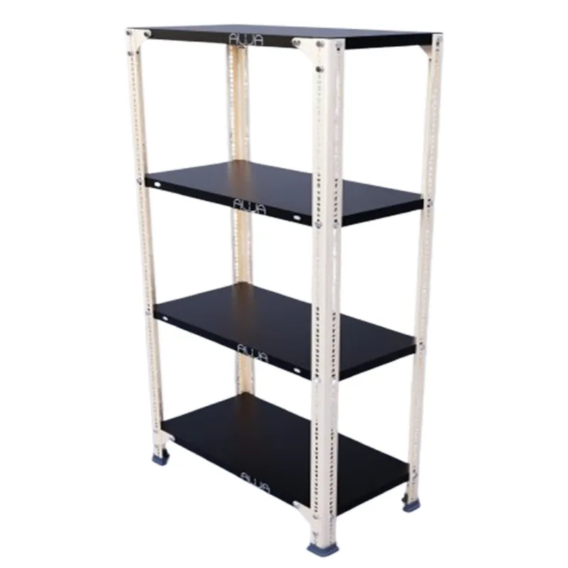 ALIJA 22 Gauge Slotted Angle Metal Rack (4 x 2 x 1 Ft. / 48 x 23 x 12 Inch) with 4 Shelves Storage Rack For Mulltipurpose Uses(Color-Ivory Angle & Black Shelves)