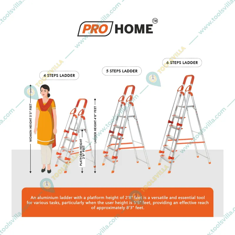 ProHome 4 Steps Foldable Aluminium Ladder With Hand Railing (LAD-WR-04) - 5 Year Warranty