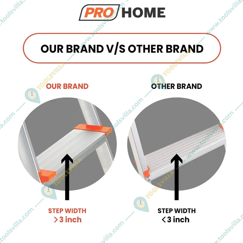 ProHome 4 Steps Foldable Aluminium Ladder With Hand Railing (LAD-WR-04) - 5 Year Warranty