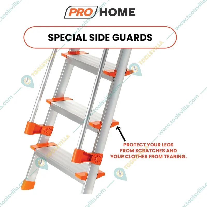 ProHome 4 Steps Foldable Aluminium Ladder With Hand Railing (LAD-WR-04) - 5 Year Warranty