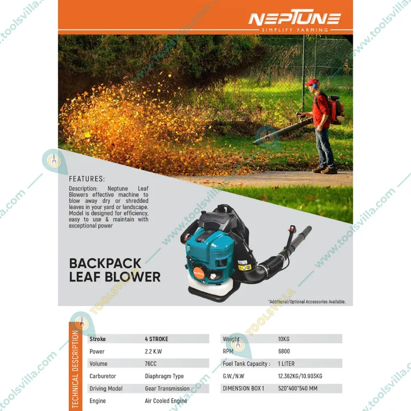 Neptune Simplify Farming 4 Stroke 76 CC Backpack Petrol Airfoil Leaf Blower for Cleaning Dust, Garden Leaf