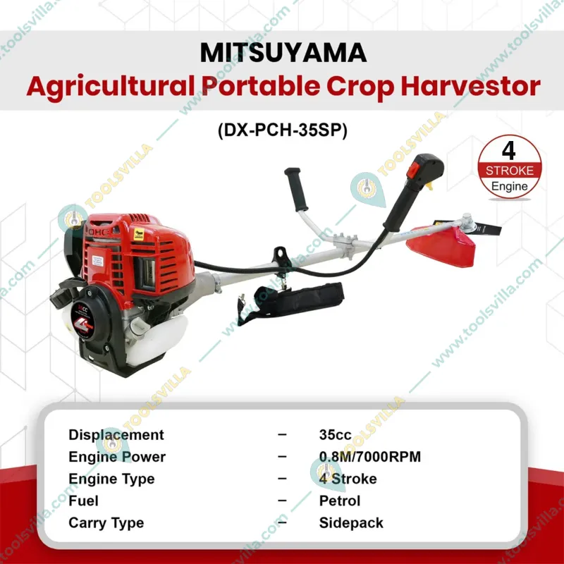 Mitsuyama DX-PCH-35SP, 4 Stroke Sidepack Brush Cutter 35 CC, With 2T Blade, TCT Blade & Nylon Trimmer Head.  