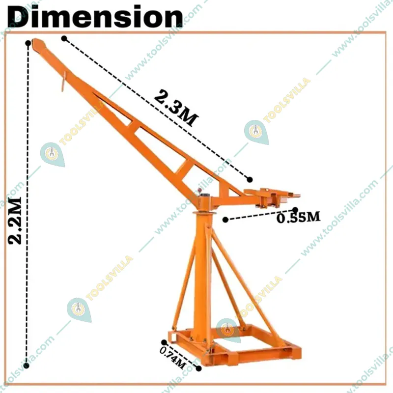 HT 500kg Capacity 360° Mini Crane With Electric Winch, 3 Hp Motor - 40 m Wire Rope & 2 pcs Double Wheel Trolley