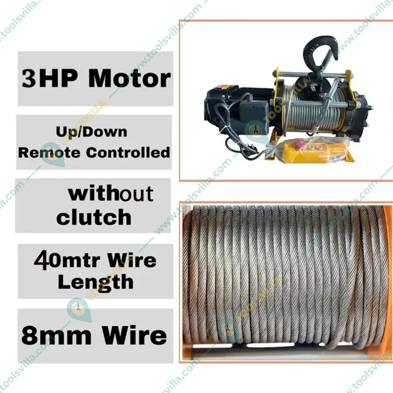 HT 500kg Capacity 360° Mini Crane With Electric Winch, 3 Hp Motor - 40 m Wire Rope & 2 pcs Double Wheel Trolley