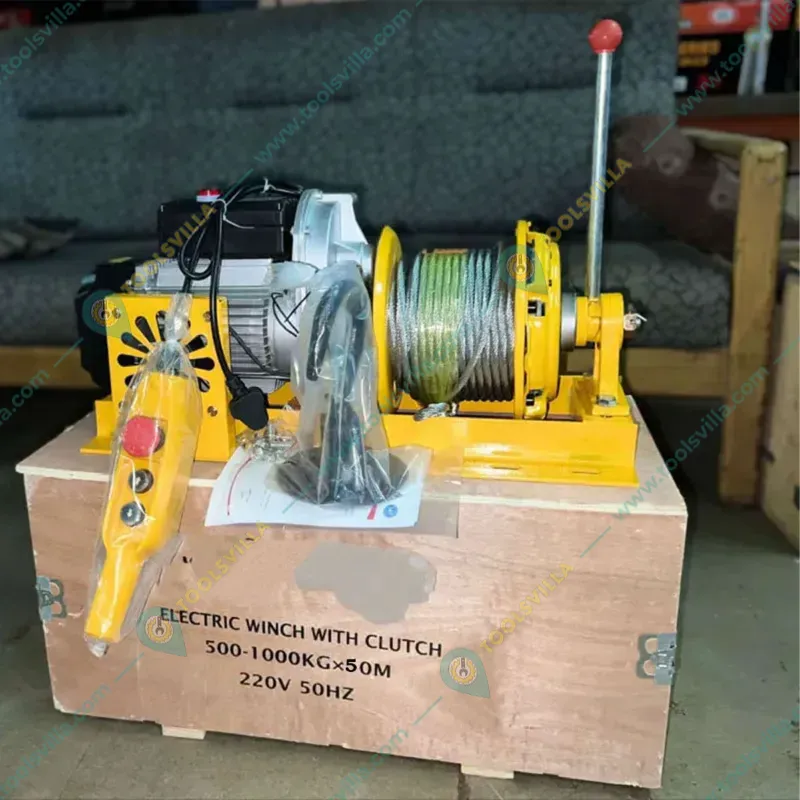 HT 500 kg Capacity 360° Mini Crane With 3 HP Electric Clutch Winch, 50 Meter 8 mm Wire Rope & Wheel Barrow Trolley 