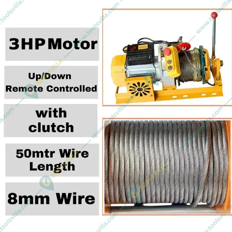 Crossbee 500 kg Mini Crane 360° With Electric Clutch Winch, 3 HP Motor, 50 Meter 8 mm Wire Rope & 2 Pcs Double Wheel Trolley