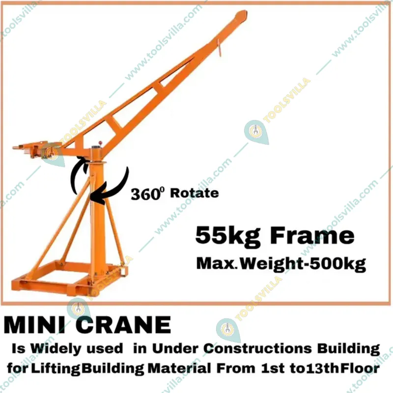 Crossbee 500 kg Mini Crane 360° With Electric Clutch Winch, 3 HP Motor, 50 Meter 8 mm Wire Rope & 2 Pcs Double Wheel Trolley
