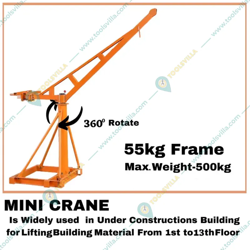 HT 500 kg Capacity 360° Mini Crane With Electric Clutch Winch, 5 HP Motor- 10 mm & 40 Meter Rope