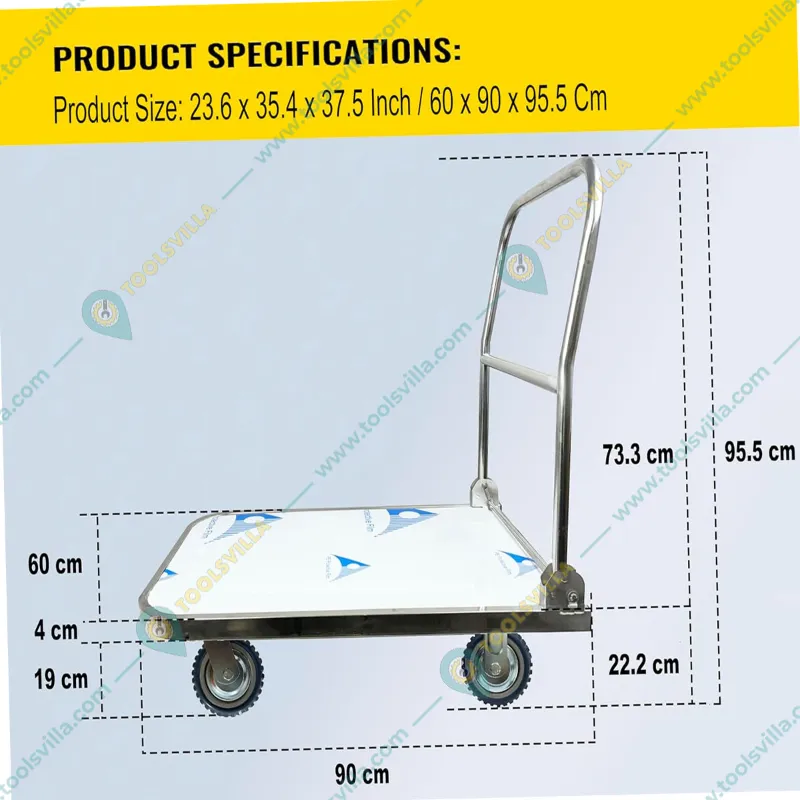 Welbuilt 500 kg  Stainless Steel Foldable Platform Trolley with 360 Degree Swivel Wheels