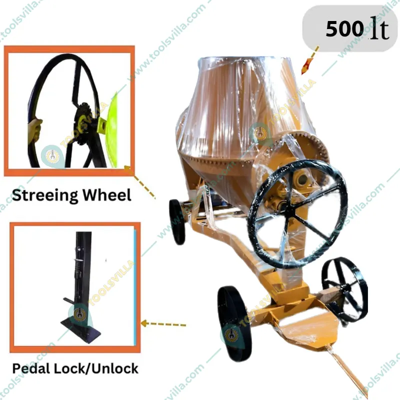 Heavy Duty 500L Half Bag 2 HP Motor Steering Type Concrete Mixer with Four Wheels