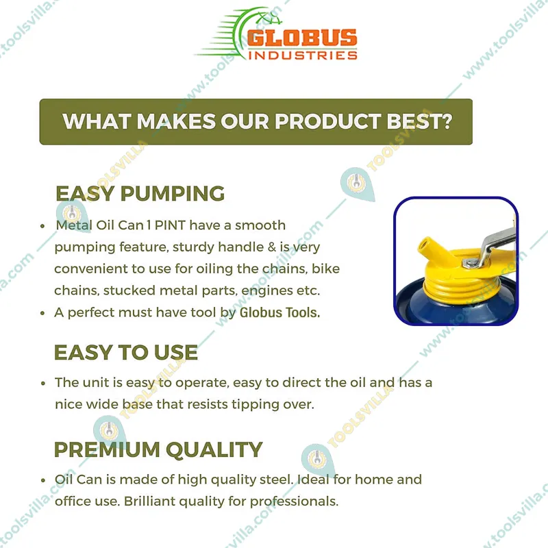 GLOBUS 1 Pint 500ml Blue/Multicolour Steel Oil Can with Fix Spout (327)