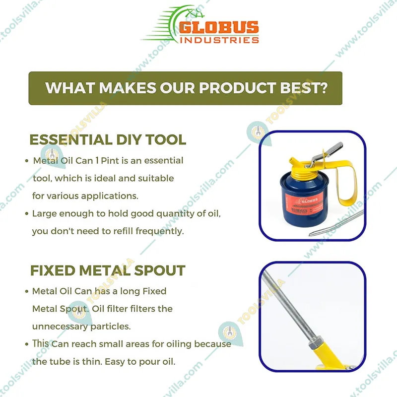 GLOBUS 1 Pint 500ml Blue/Multicolour Steel Oil Can with Fix Spout (327)