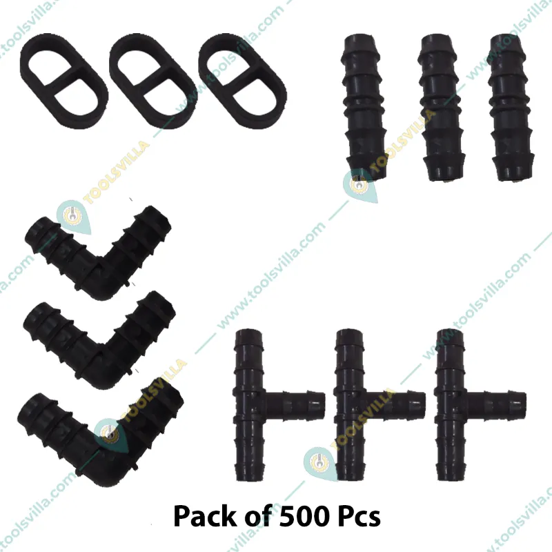 500 Pcs of Drip Irrigation Kit, 1/2 inch Tubing Set Accessories (Tees, Couplings, Elbows, End Cap)