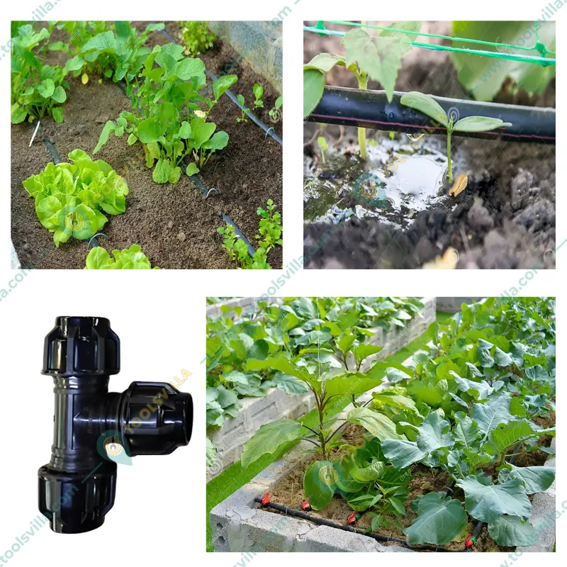 Three Cap 50mm Tee PP Compression HDPE Pipe Fittings for Irrigation (Pack of 3)