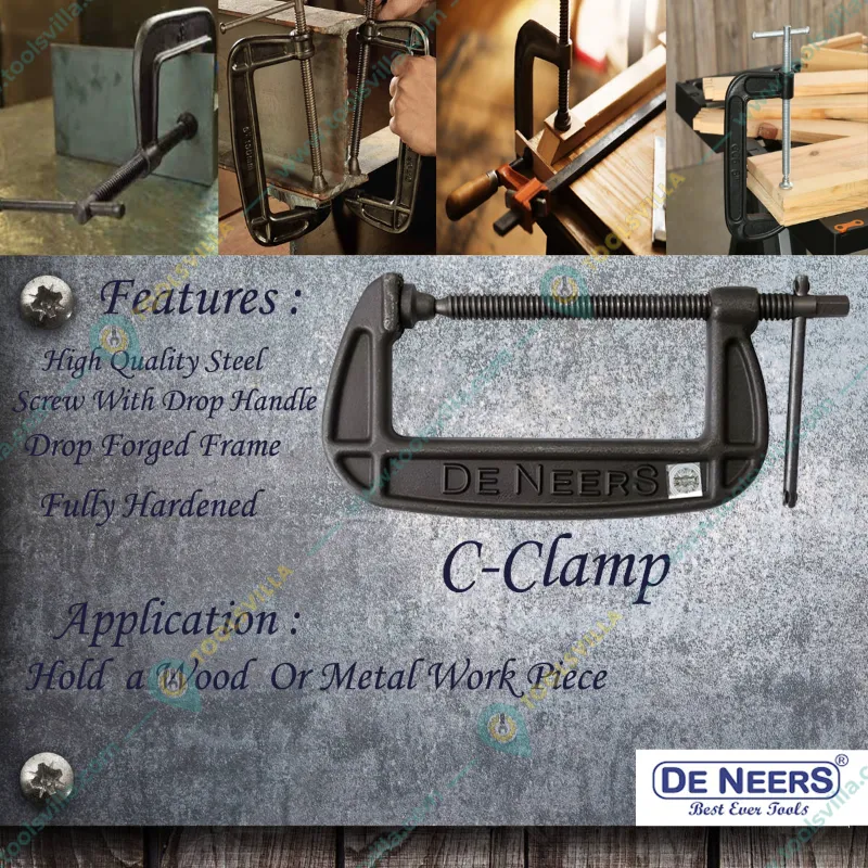 De Neers 55 mm and 80 mm Drop Forged C-Clamp combo For Hold Wood Or Metal Work Piece (1259-2 and 1260-3)