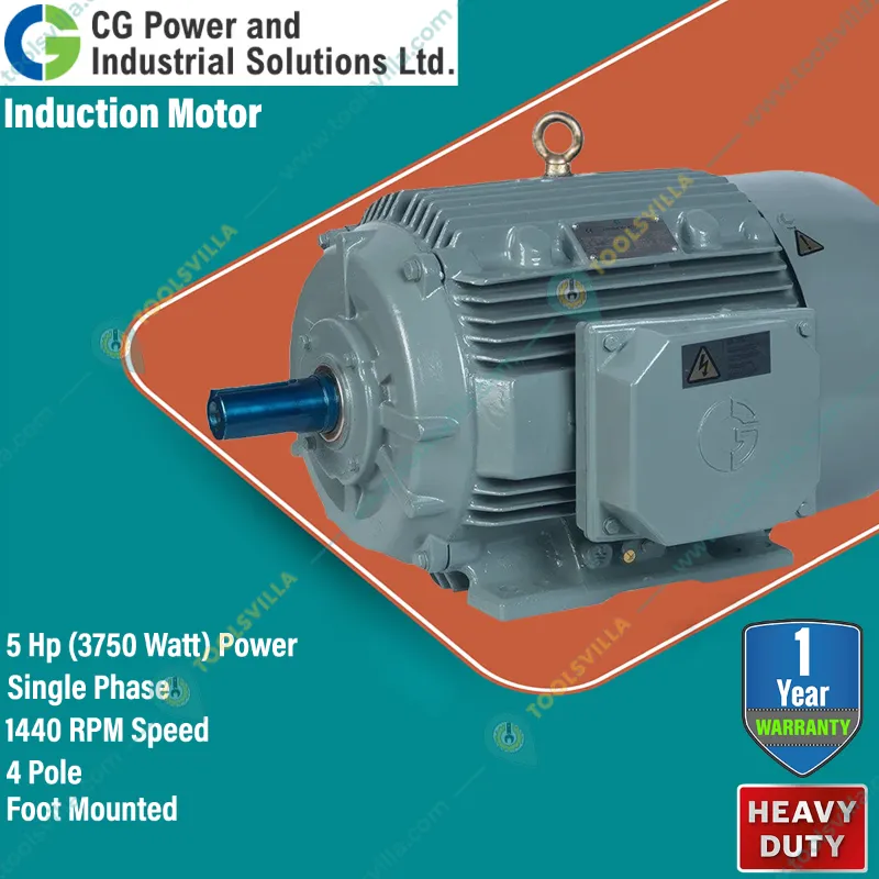 CG Power 5 Hp Single Phase 4 Pole Foot Mounted Induction Motor, CI Body, Thermal Protection (GF7005) - 1 Year Warranty