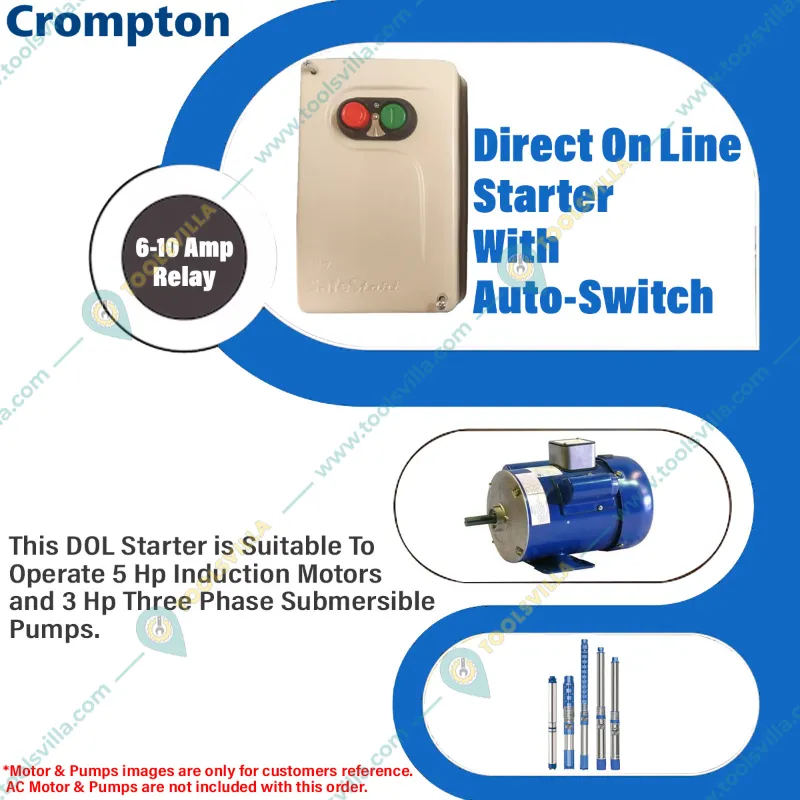 Crompton 6 to 10 Amp Three Phase Direct On Line Starter For 5Hp Induction Moto & 3Hp Submersible Pumps
