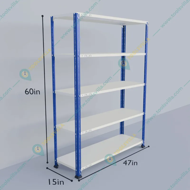 ALIJA 60 x 47 x 15 Inches 5 Shelves Multipurpose Storage Rack With accessories(Gauge-22 gauge shelves 16 gauge angle,Color-Black)