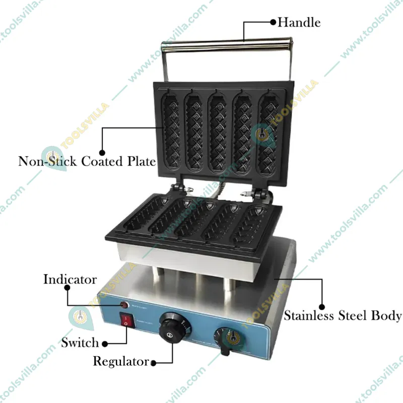 Table Top 5 Slot Electric Corn Stick Waffle Maker Machine