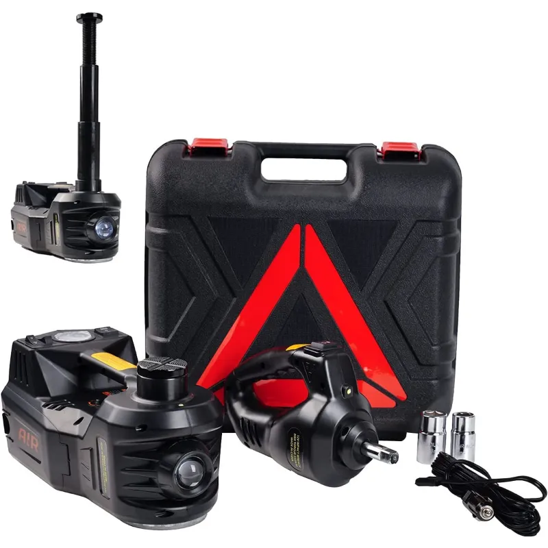 Janvitha 5 Ton Capacity 5-in-1  12 V DC Electric Hydraulic Car Jack with Electric Impact Wrench, Tire Inflator and LED Light (1 Year Warranty)