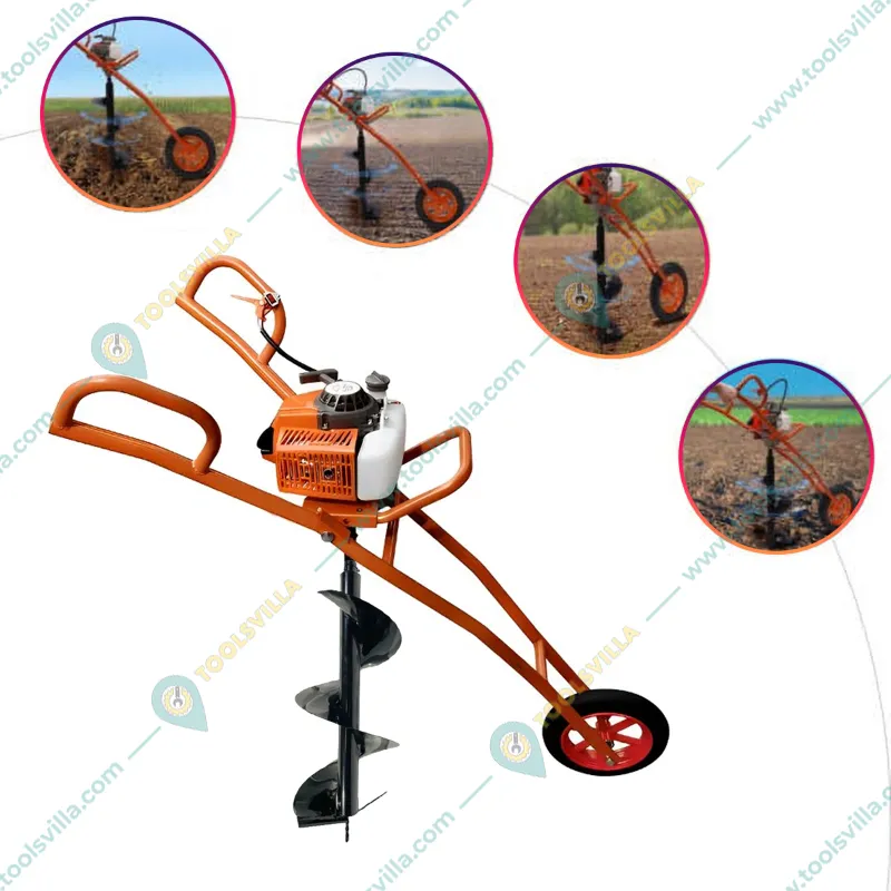 Heavy Duty 63-cc Trolley Type Single Wheel Earth Auger / Post hole digger with 12 inch Auger Bit