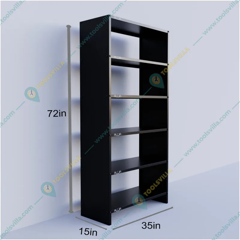 ALIJA Solid Metal Bookcase/Library/Book Shelf/Rack (72 x 35 x 15 Inch) with 6 Shelves (Black, Solid) With Accesories