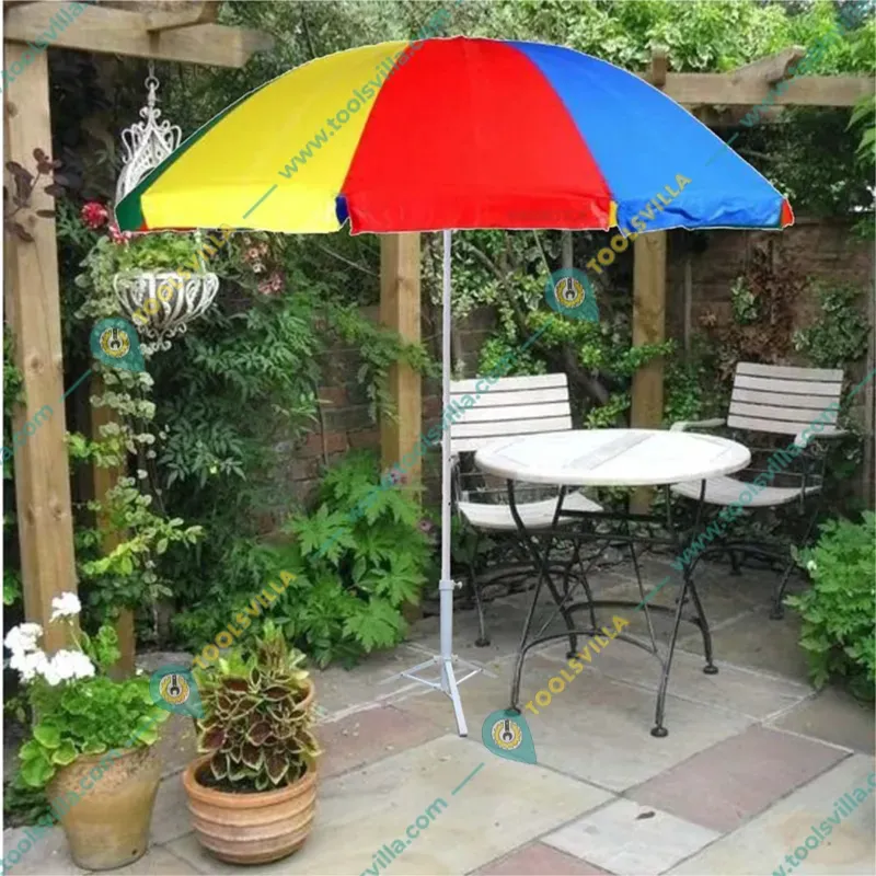 Premium Quality 7 Feet Outdoor Umbrella With Tripod Stand For Garden, Beach, Terrace (Color-Multi Color)(Color-Multi Color)