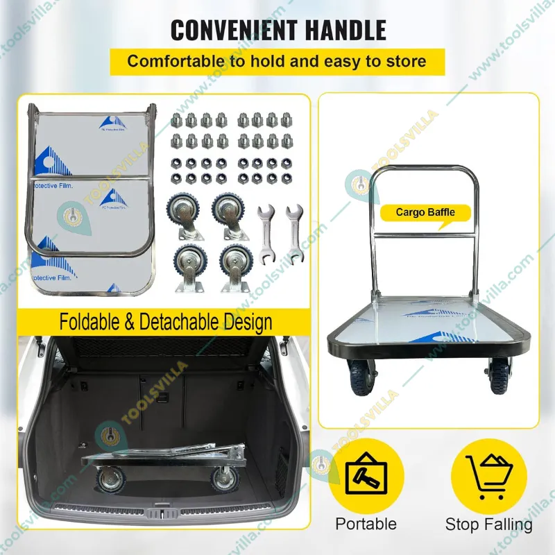 EverBest® 700 Kg Load Capacity Portable Platform Trolley for Lifting Heavy Weight