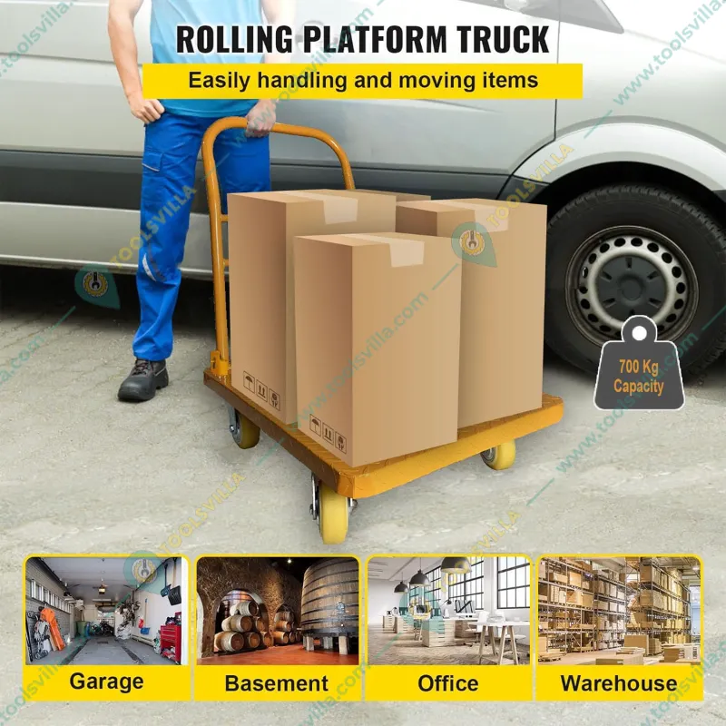 Welbuilt 700 kg Capacity Heavy Duty Iron Platform Trolley with 360° Degree Swivel Wheels - (colour-Yellow) 