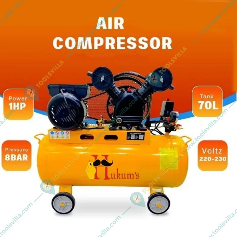 Hukums 70L Air Compressor with 1HP Copper Winding Motor, 8 Bar Max. Pressure