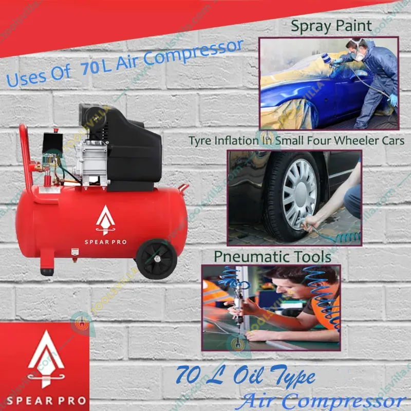 Spear 70 Liters Oil Type Air Compressor With 3 HP Motor, Paint Gun and 10 meters Air Hose Pipe Combo (1 Year Warranty)