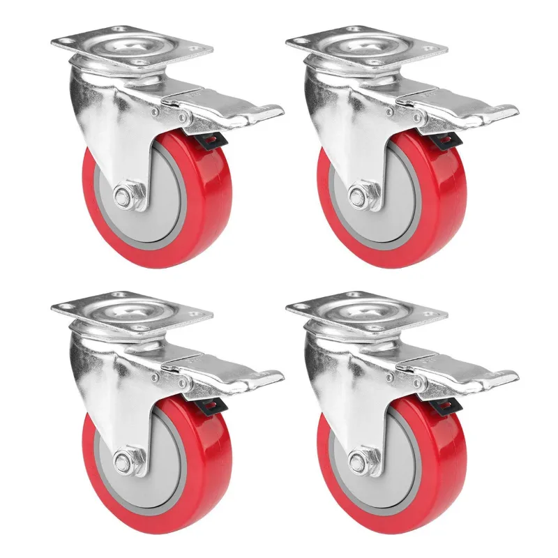 Heavy Duty 8 inch PU Caster Wheel With Brake, 750 kg Load Capacity - Pack of 4