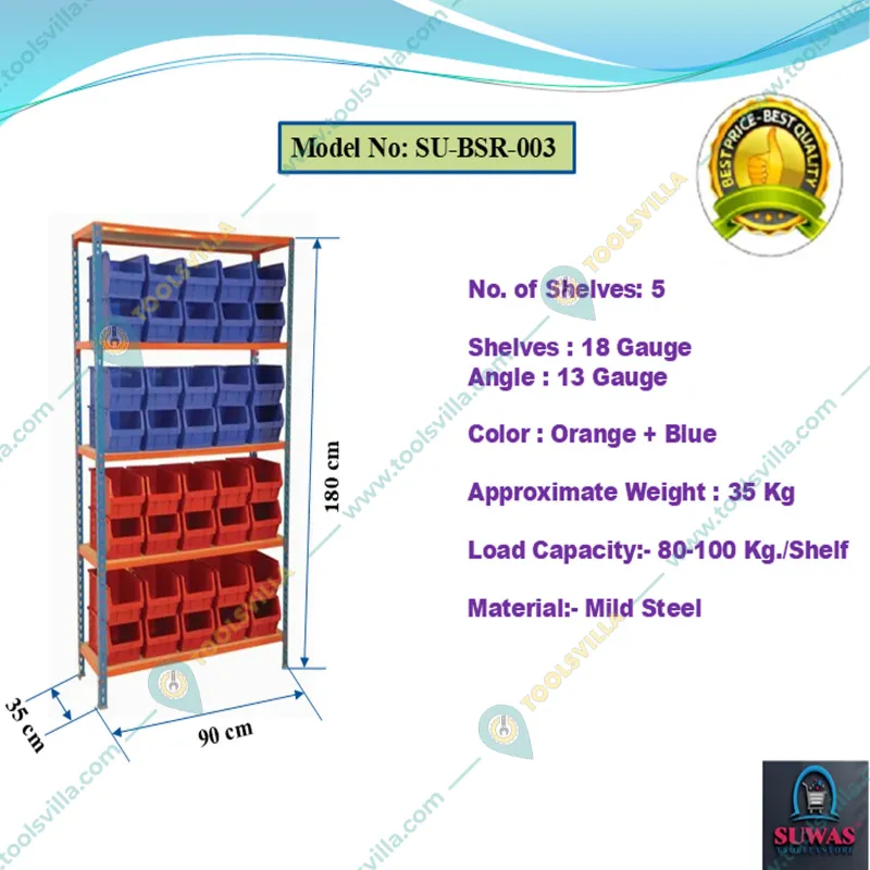 Suwas Trolley 80 Kg/Shelf Load Capacity Powder Coated  BIN Storage Rack,5 Shelves ( 40 Bins)  With 1 Year Warranty (SU-BSR-003)