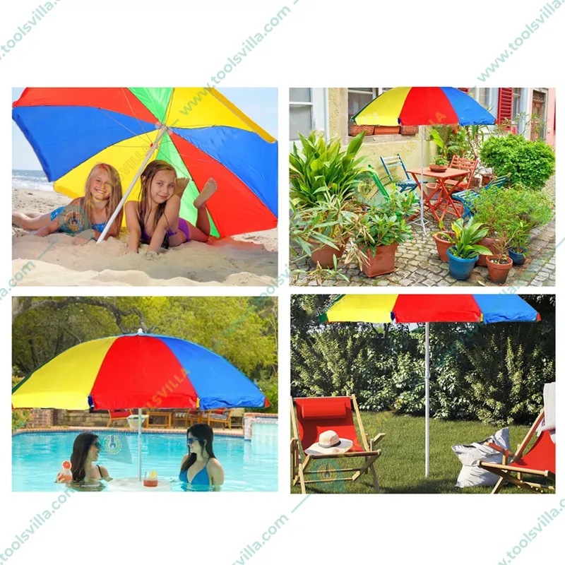 Premium Quality 7 Feet Outdoor Umbrella With Tripod Stand For Garden, Beach, Terrace (Color-Multi Color)(Color-Multi Color)