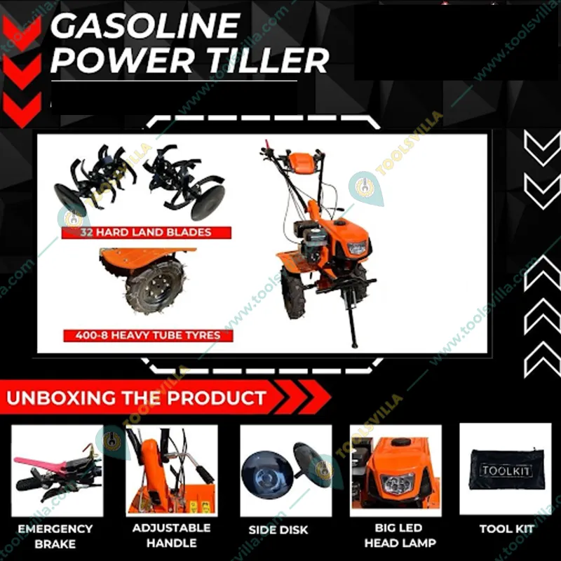 Heavy Duty 7HP Petrol Power Weeder Gear Drive with Headlight, PTO Shaft