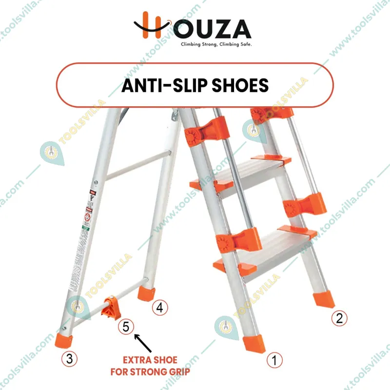 Houza Anti-Slip 7 Step Aluminium Foldable Ladder with Railing (HZ-WR-07-01)