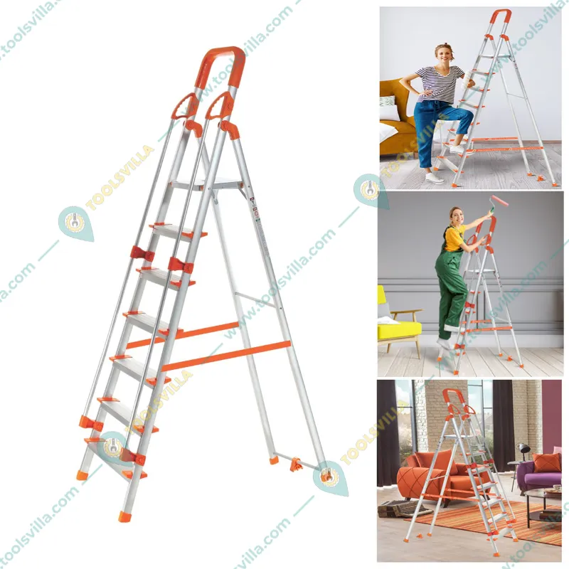 Houza Anti-Slip 7 Step Aluminium Foldable Ladder with Railing (HZ-WR-07-01)